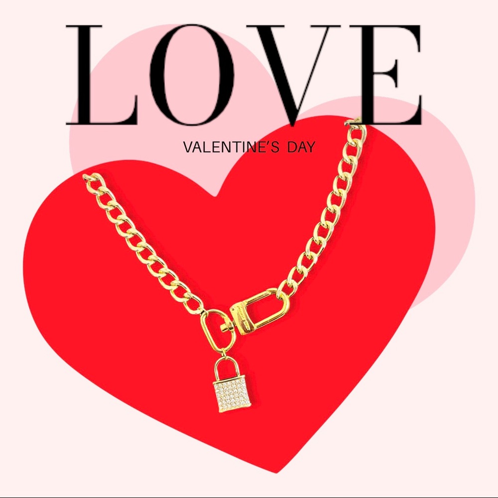 Louis Vuitton Clasp Closure Rhinestone Lock Pendant Necklace